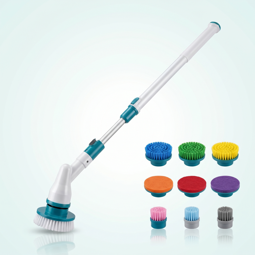 Scrubly cordless electric spin scrubber with 9 brush heads